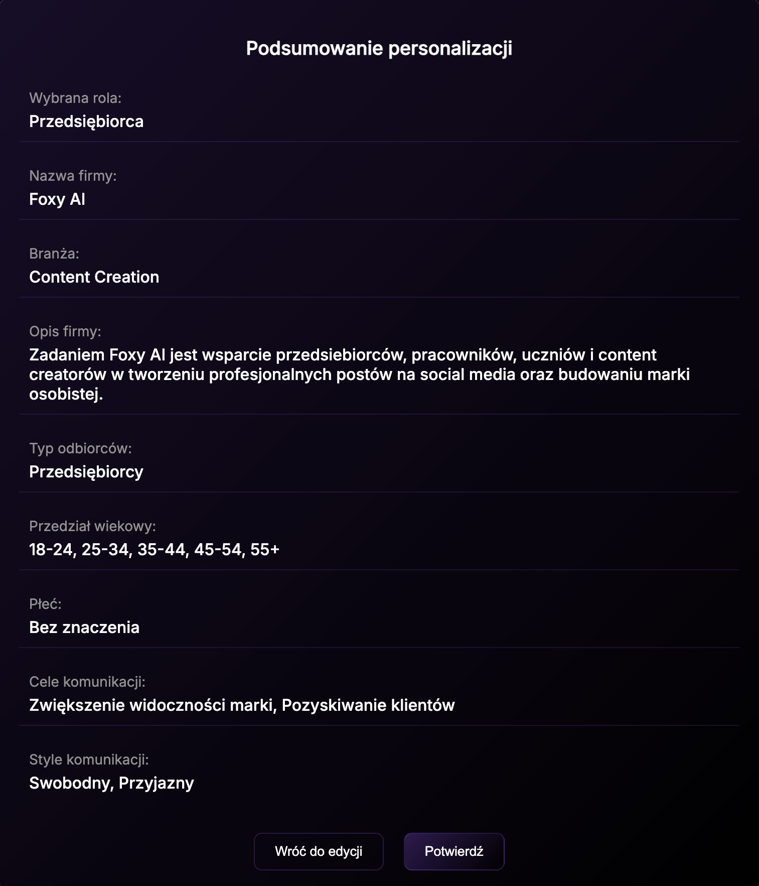 Personalizacja Foxy AI